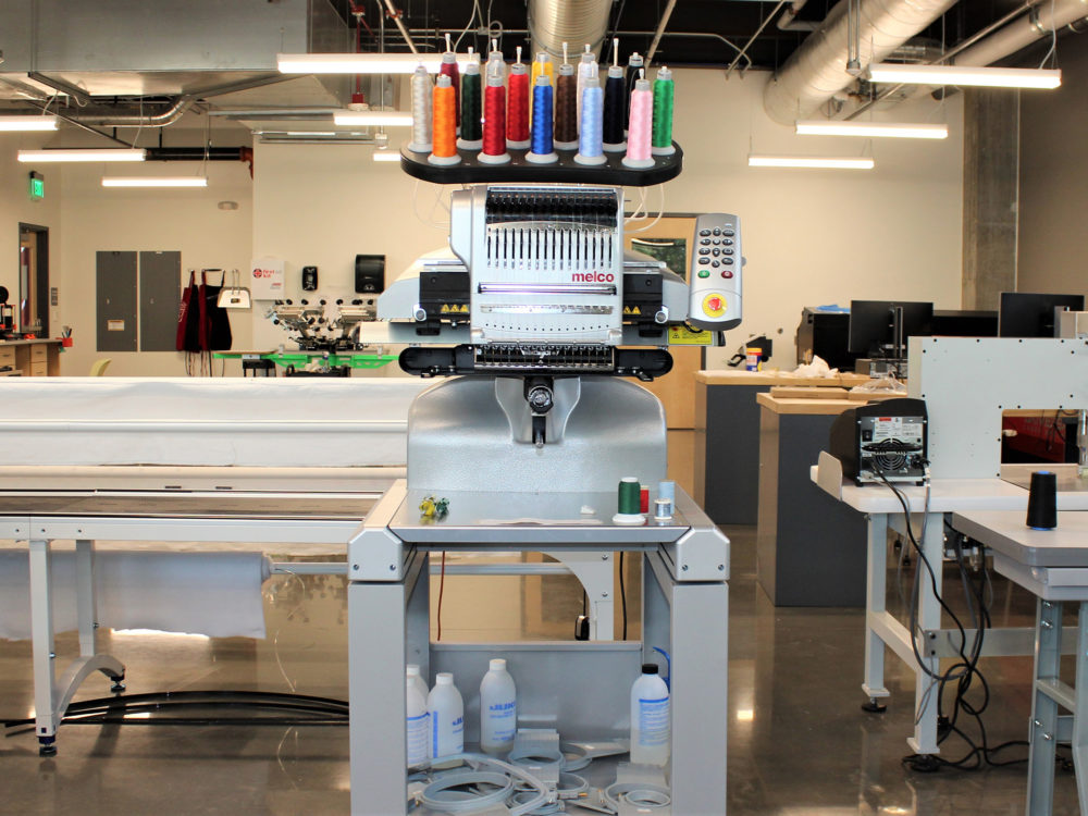 A Melco embroidery machine in the Prototype Lab