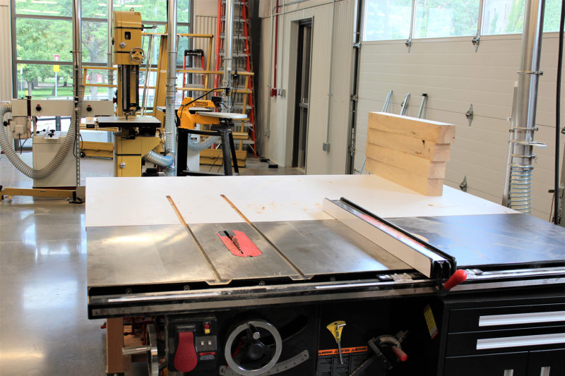 An industrial grade table saw in the Wood Lab