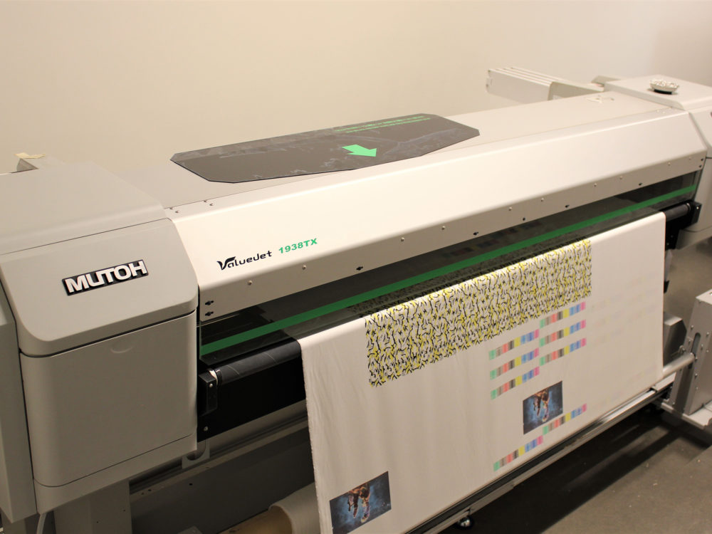 A Mutoh direct-to-fabric printer in the Prototype Lab