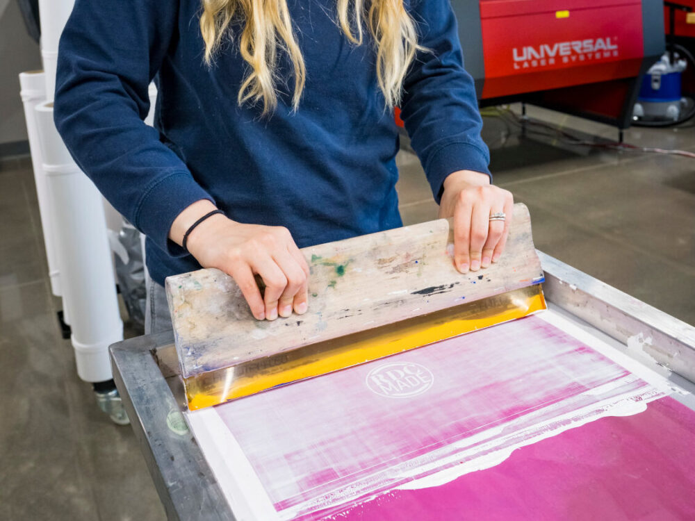 lab participant using screen printing station