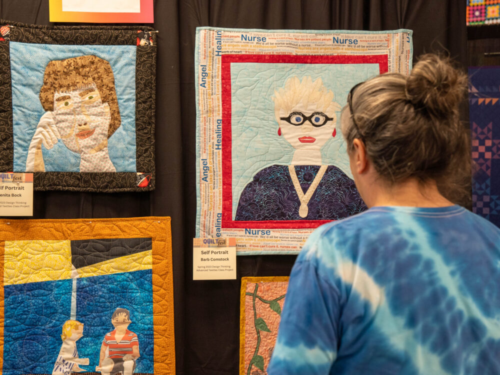 A lifelong learner showcases her work at the 2023 Fort Collins Modern Quilt Fest in the RDC Design Exchange