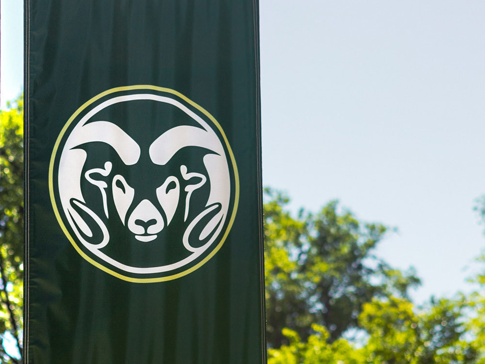 Colorado State University banner hanging outside