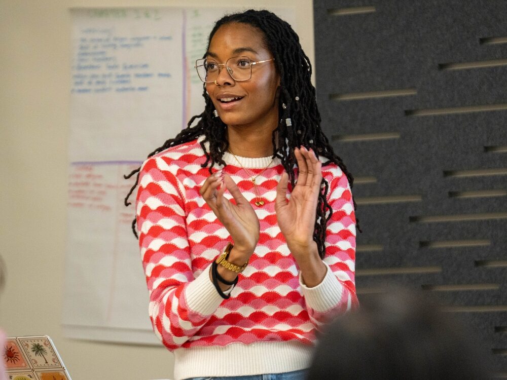 A CSU student leads a classroom in a student-teaching experience.