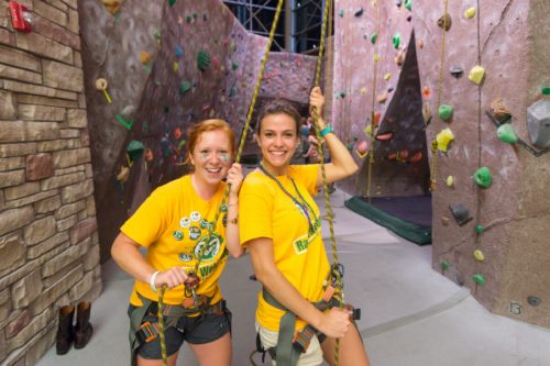 students rock climbing at the Campus Recreation Center