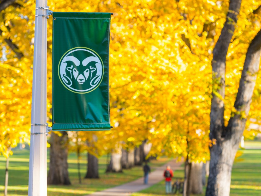 CSU banner and fall color on the Oval