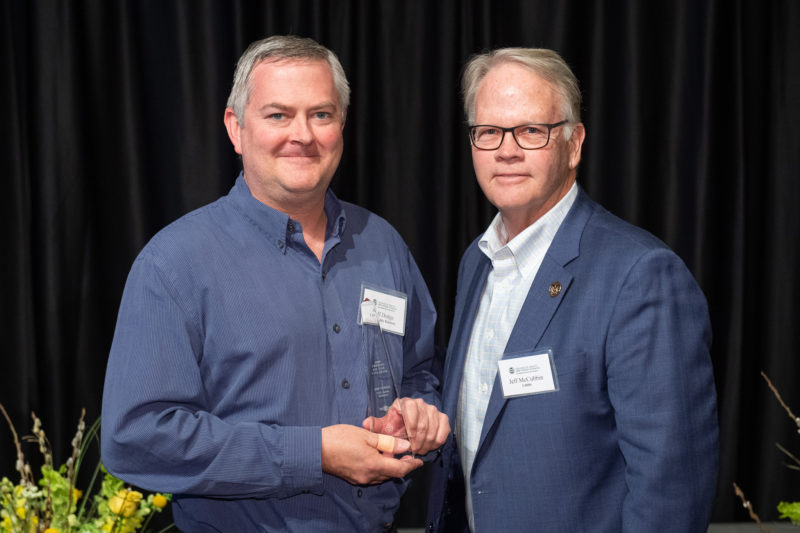 Jeff Dodge, Division of External Relations, is presented with a Friend of the College award at the College of Health and Human Sciences 2019 All-College Awards Ceremony.