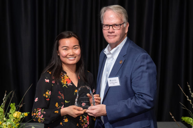 Kiri Mitchell, Food Science and Human Nutrition senior, is presented with the Outstanding Senior award at the College of Health and Human Sciences 2019 All-College Awards Ceremony.