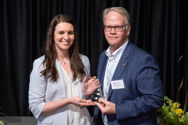 Sarah Prendergast, Human Development and Family Studies graduate student, is presented with the Outstanding Graduate Student award at the College of Health and Human Sciences 2019 All-College Awards Ceremony.