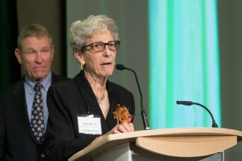 Marie speaking at the Alumni Association Awards event