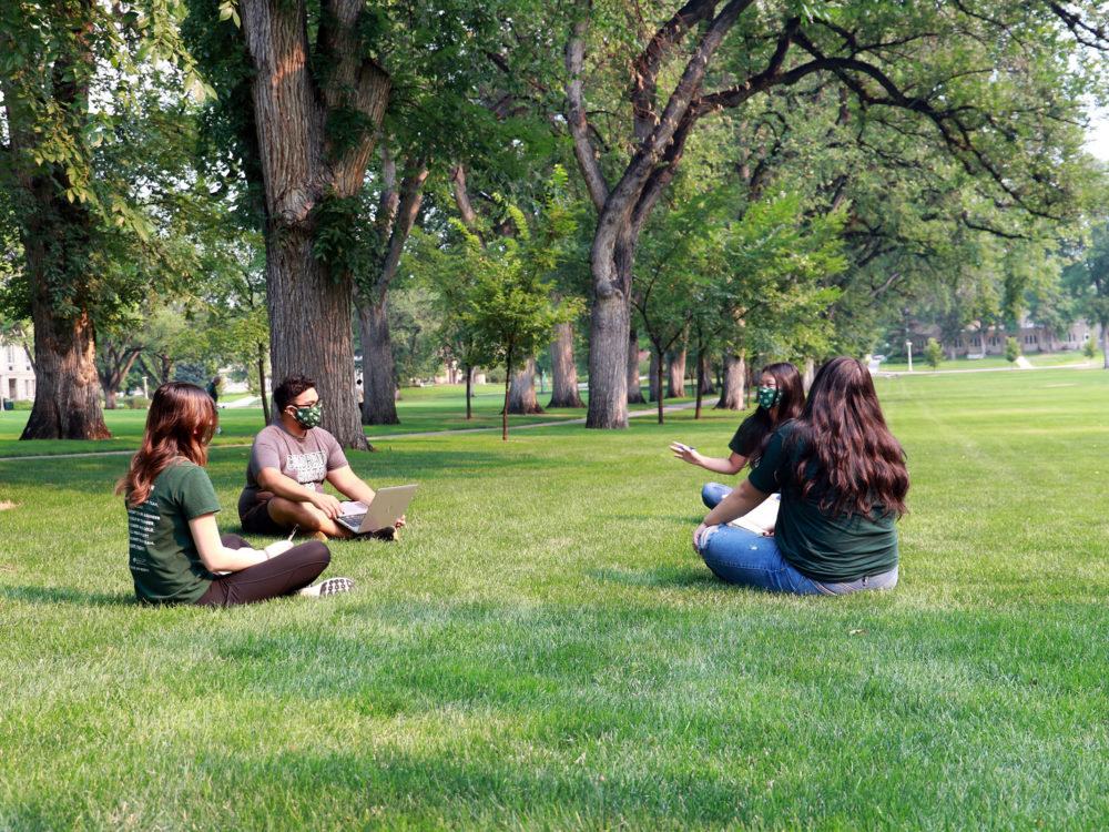 Students studying in the oval Fall 2020