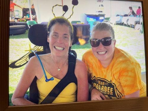 Kelly with a friend at the Team Sugar Bee tent at the M.S. ride