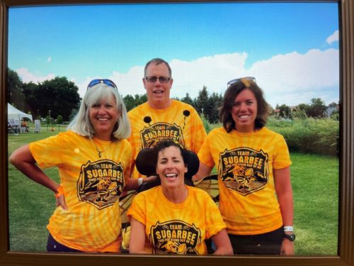 Kelly and friends wearing Team Sugar Bee t-shirts