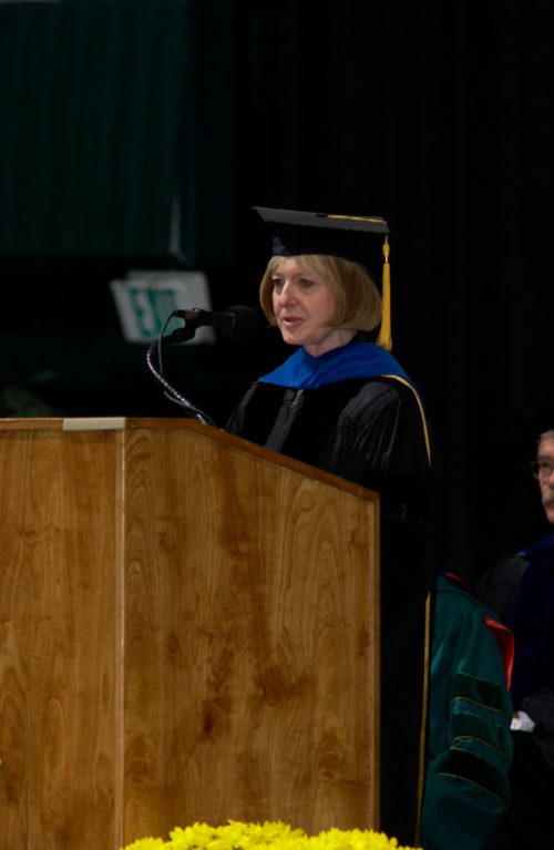 Nancy speaking at commencement