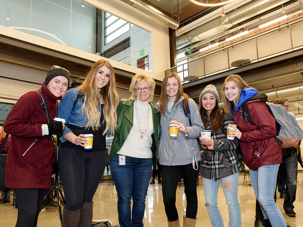 Students from the College of Health and Human Sciences are welcomed back on campus at the opening of the new Nancy Richardson Design Center, January 22, 2019.