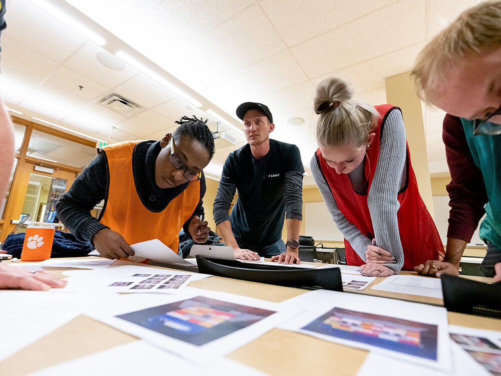 PreCon 102 Construction Management students compete in the management and construction of small scale team project to discover which team statagies work on a consistent basis, November 21, 2019.
