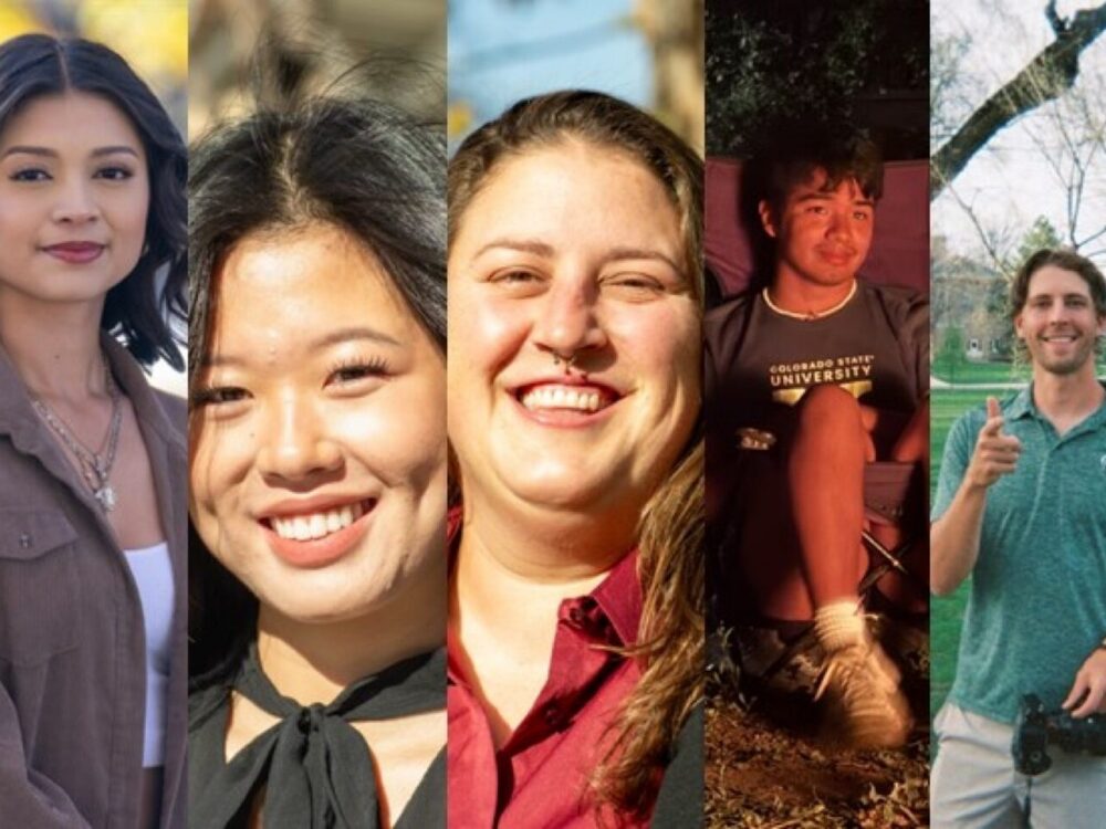 Collage of five first-generation college students representing multiple identities.